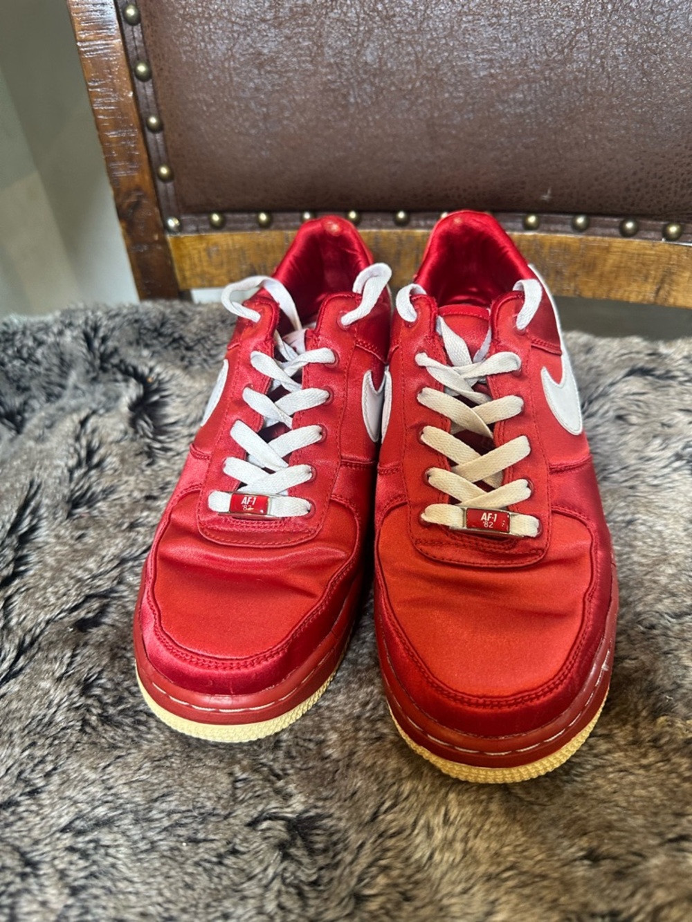 Vintage 2007 Nike Air Force 1 Red Satin “Valentines Day” Varsity Sneakers, 7.5